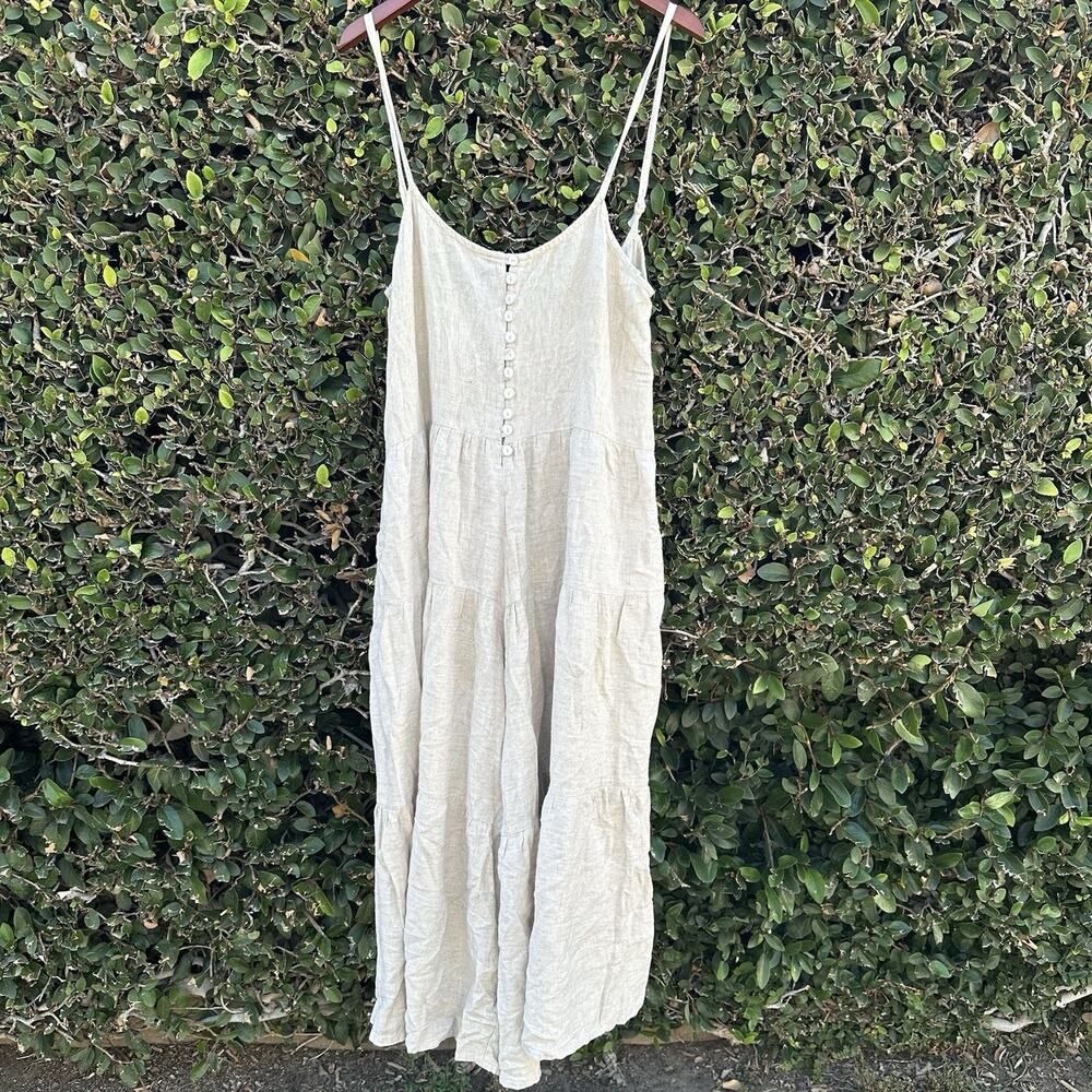 Myrah Penaloza Jumpsuit Womens OS Beige Linen Extra Wide Leg City Contemporary